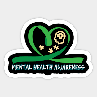 Mental Health Awareness Heart shape Green Ribbon Cross Puzzles Sticker